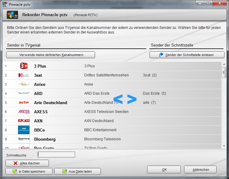 PCTV Sender zuordnen