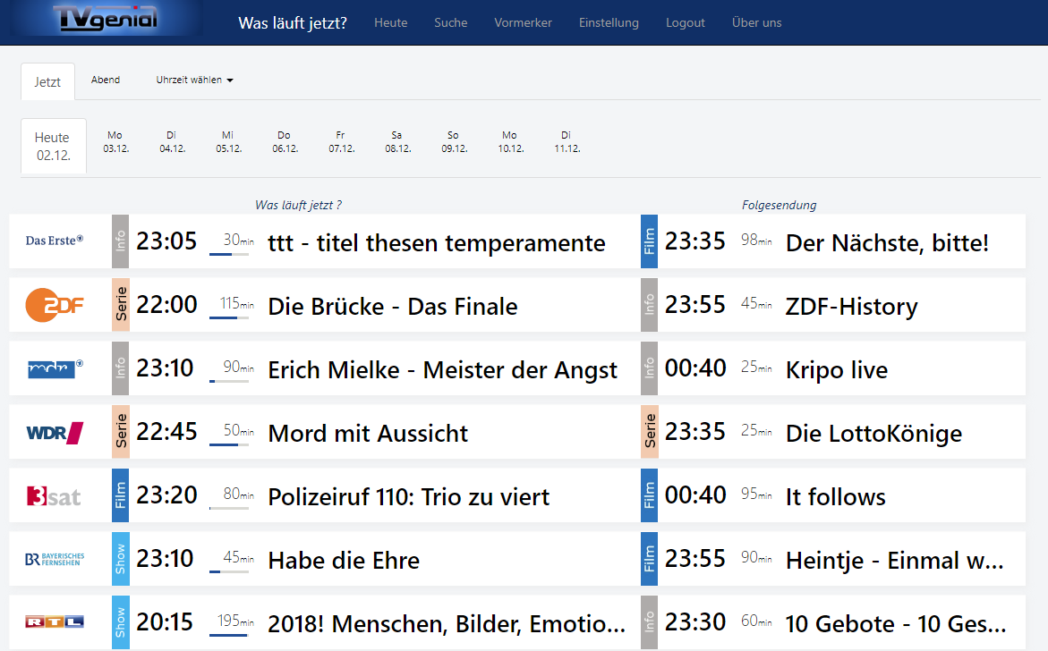 TVgenial Ihr Online TV Programm TVgenial Ihr Online TV Programm