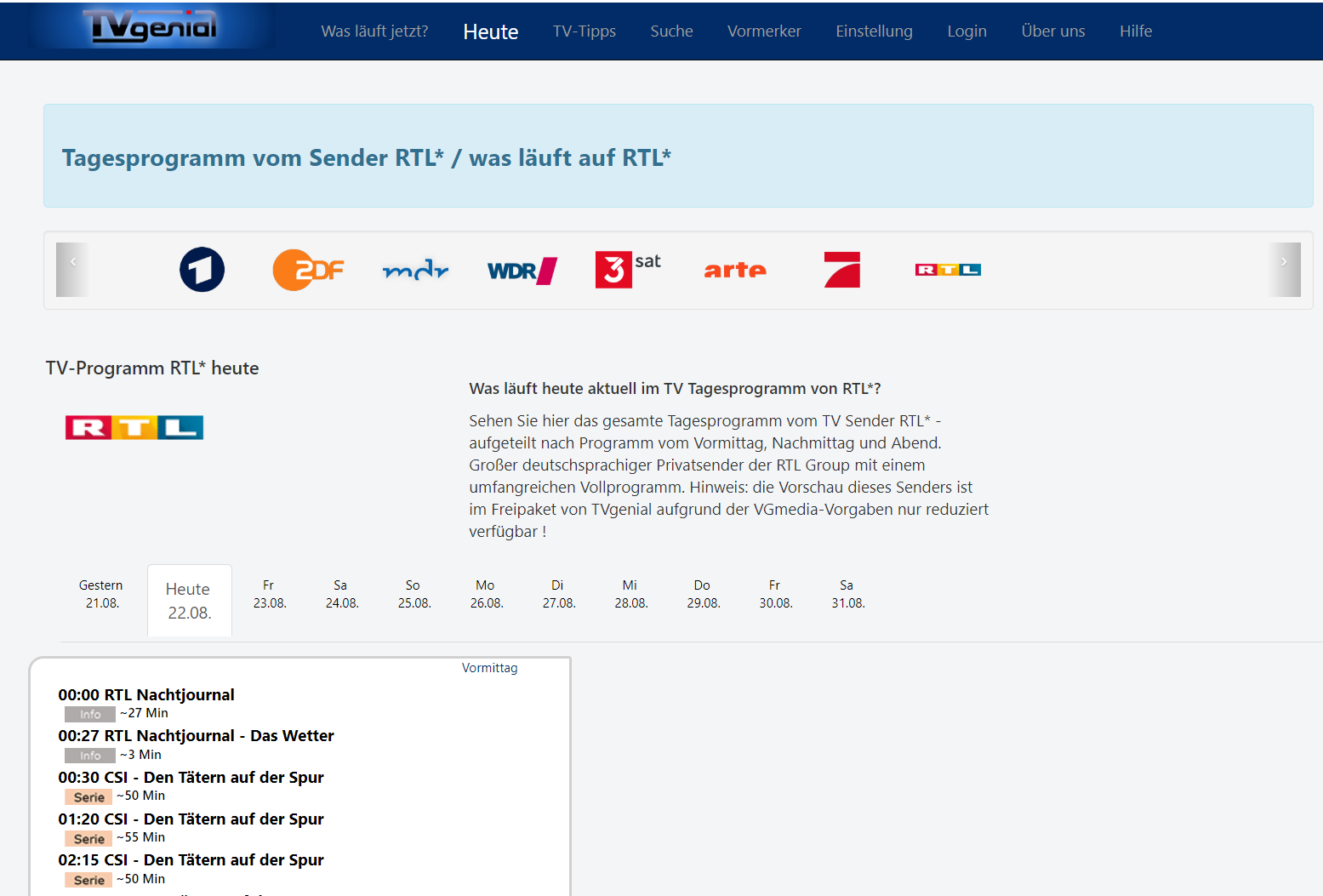 hier gehts zum RTL Fernsehprogramm von heute